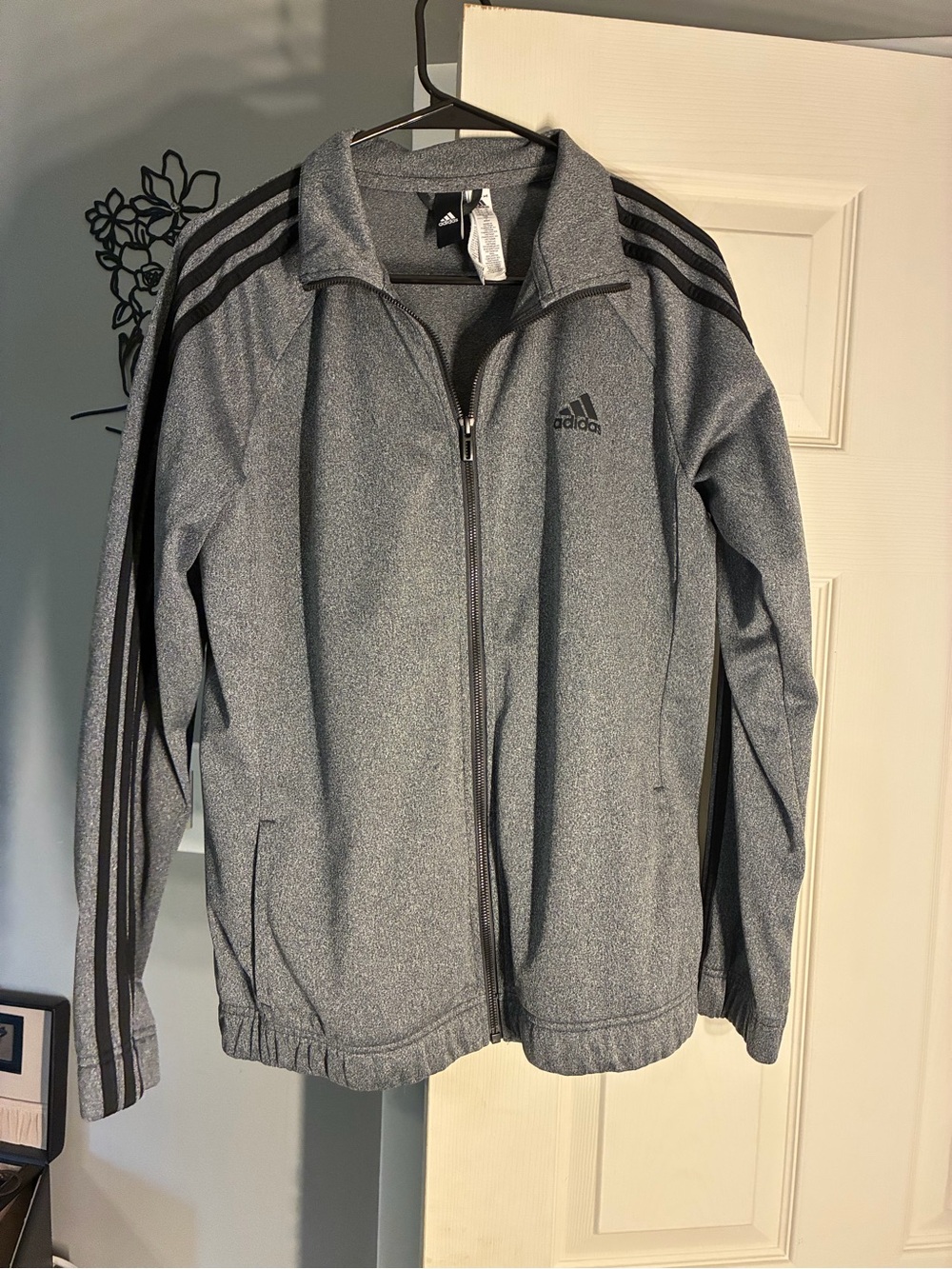adidas Heather Gray Performance Full-Zip Jacket with Black Stripes